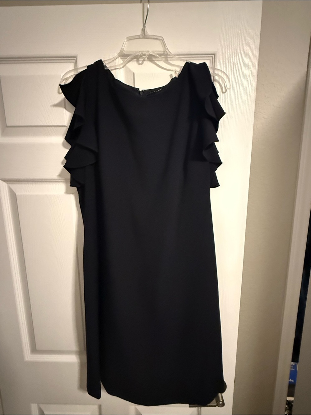 Tahari Black Midi Dress with Layered Ruffle Sleeves
